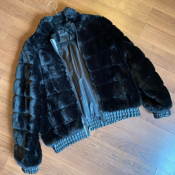 Nine West Faux Fur and Leather Coat - Picture 1 of 6